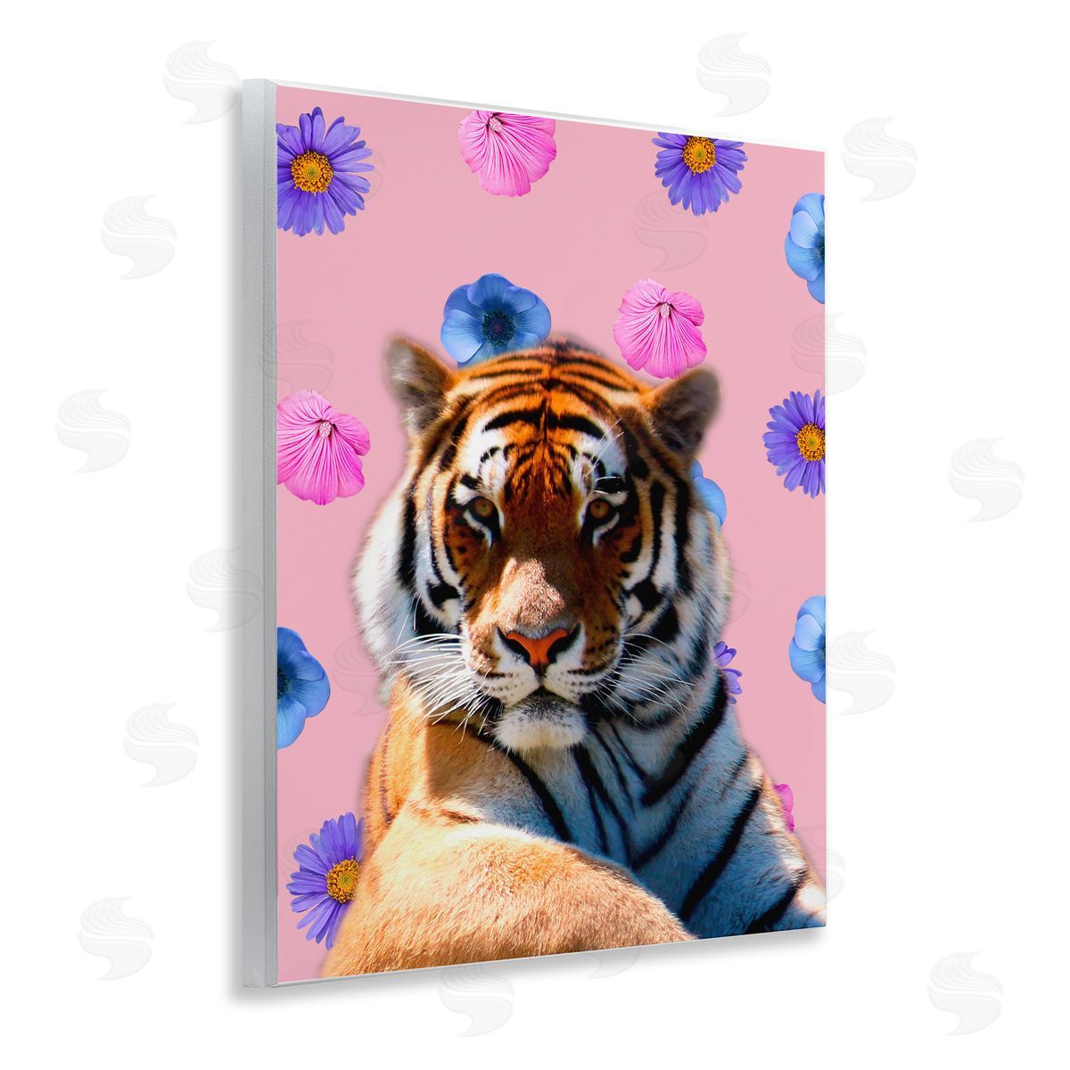 Floral Safari Tiger Wood Plaque Wall Art, Home Decor by Marcus Prime