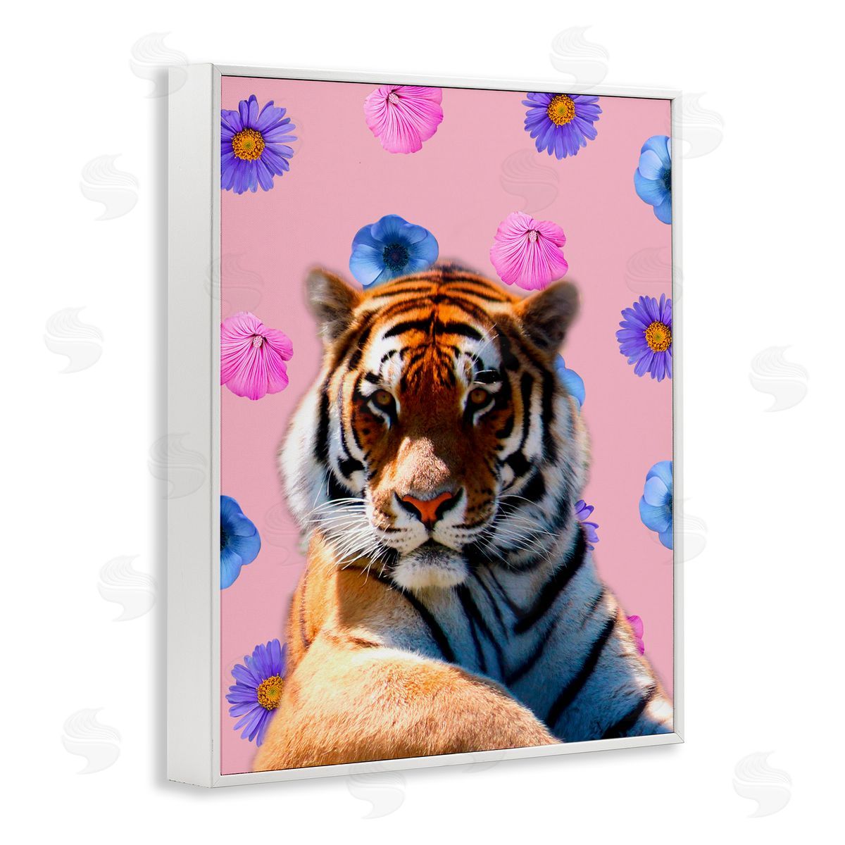 Floral Safari Tiger White Frame Print Wall Art, Home Decor by Marcus Prime