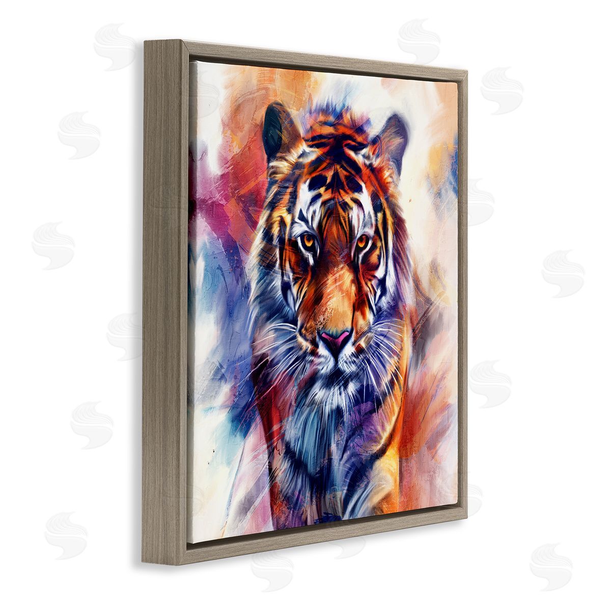 Fierce Vibrant Tiger Brown Floating Frame Canvas Wall Art, Home Decor by Kim Allen