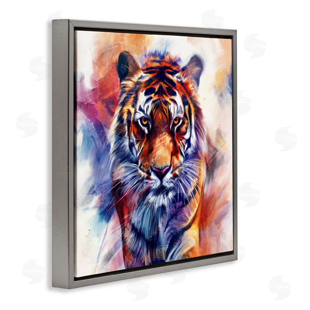 Fierce Vibrant Tiger Grey Floating Frame Canvas Wall Art, Home Decor by Kim Allen