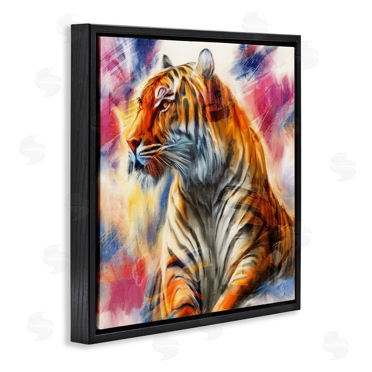 Fierce & Elegant Tiger Black Floating Frame Canvas Wall Art, Home Decor by Kim Allen