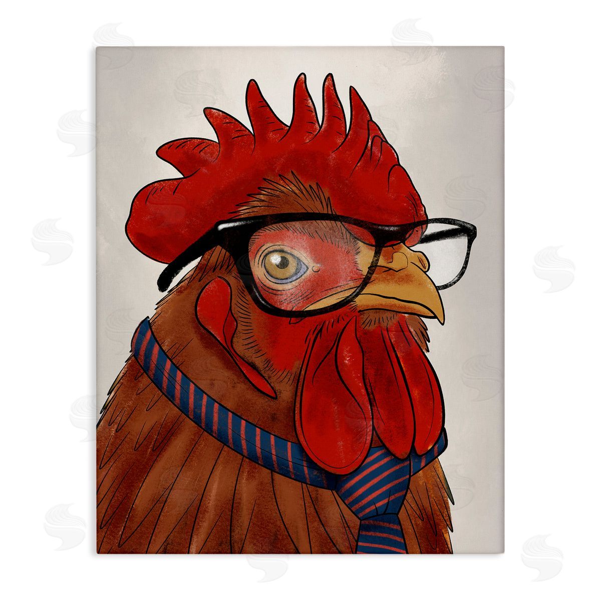 Trendy Rooster with Tie Canvas Wall Art, Home Decor by Marcus Prime