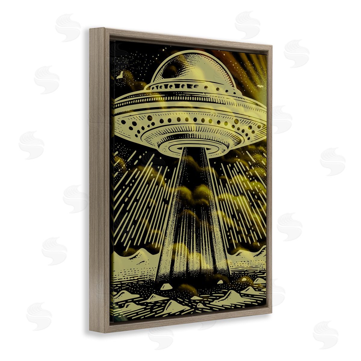 Mysterious Alien UFO Brown Floating Frame Canvas Wall Art, Home Decor by Jesse Keith