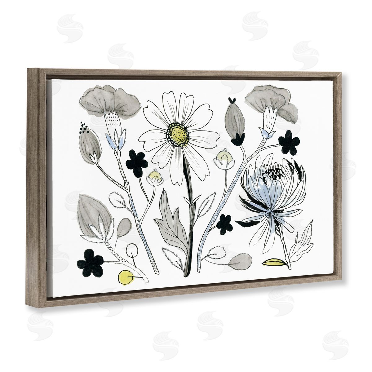 Simple Drawn Nature Sprigs Brown Floating Frame Canvas Wall Art, Home Decor by Ashley Davis