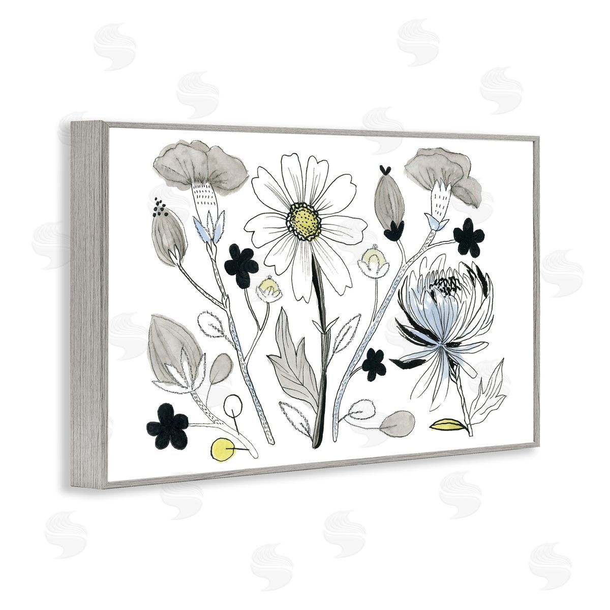 Simple Drawn Nature Sprigs Grey Frame Print Wall Art, Home Decor by Ashley Davis