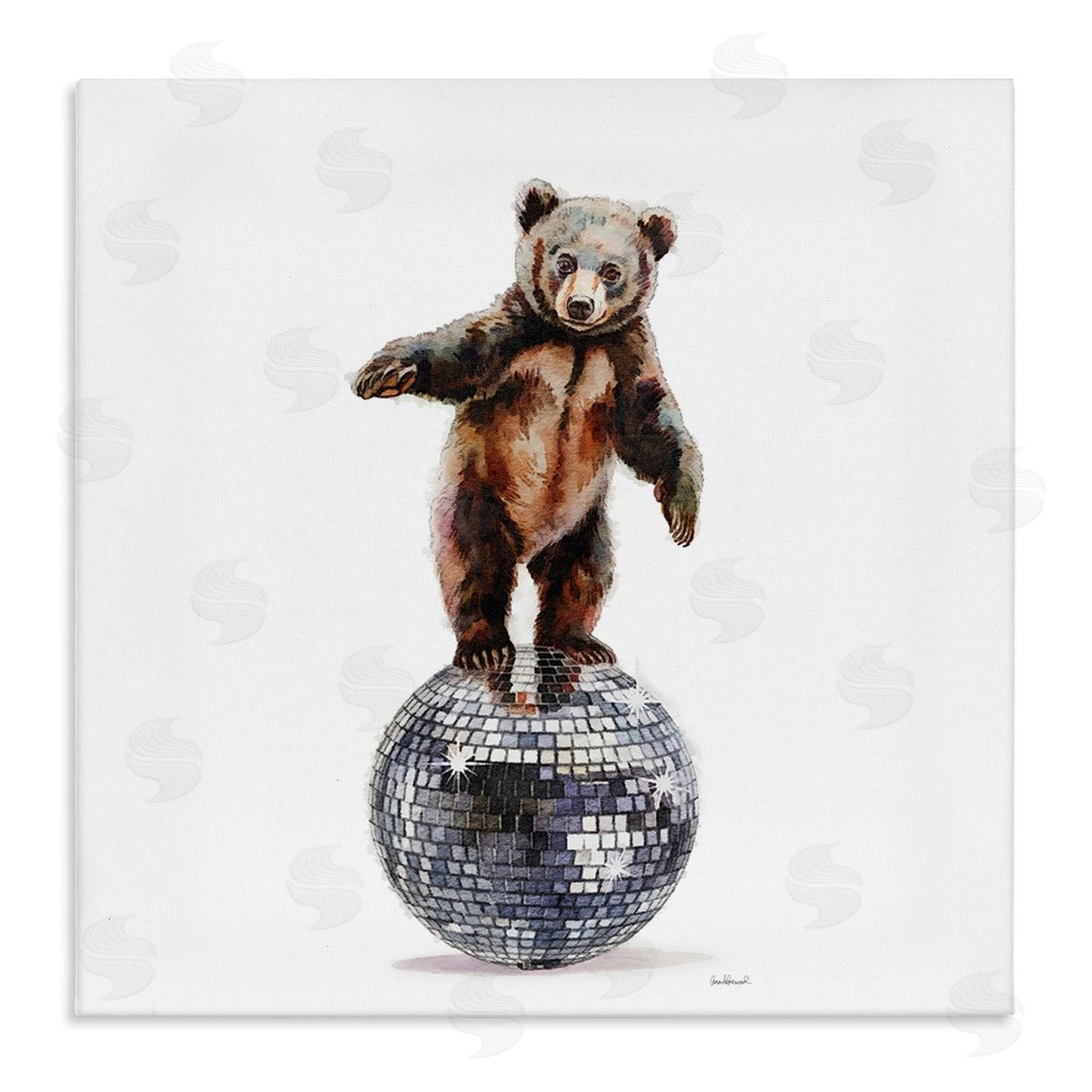 Bear Balancing on Disco Ball Canvas Wall Art, Home Decor by Amanda Greenwood
