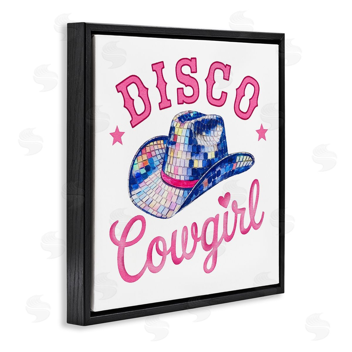 Disco Cowgirl & Hat Black Floating Frame Canvas Wall Art, Home Decor by Amanda Greenwood