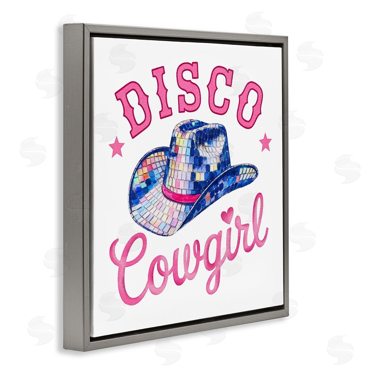 Disco Cowgirl & Hat Grey Floating Frame Canvas Wall Art, Home Decor by Amanda Greenwood