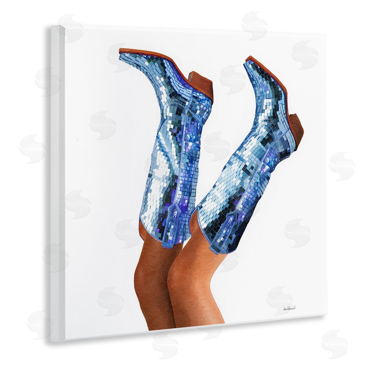 Blue Glam Cowgirl Boots Wood Plaque Wall Art, Home Decor by Amanda Greenwood