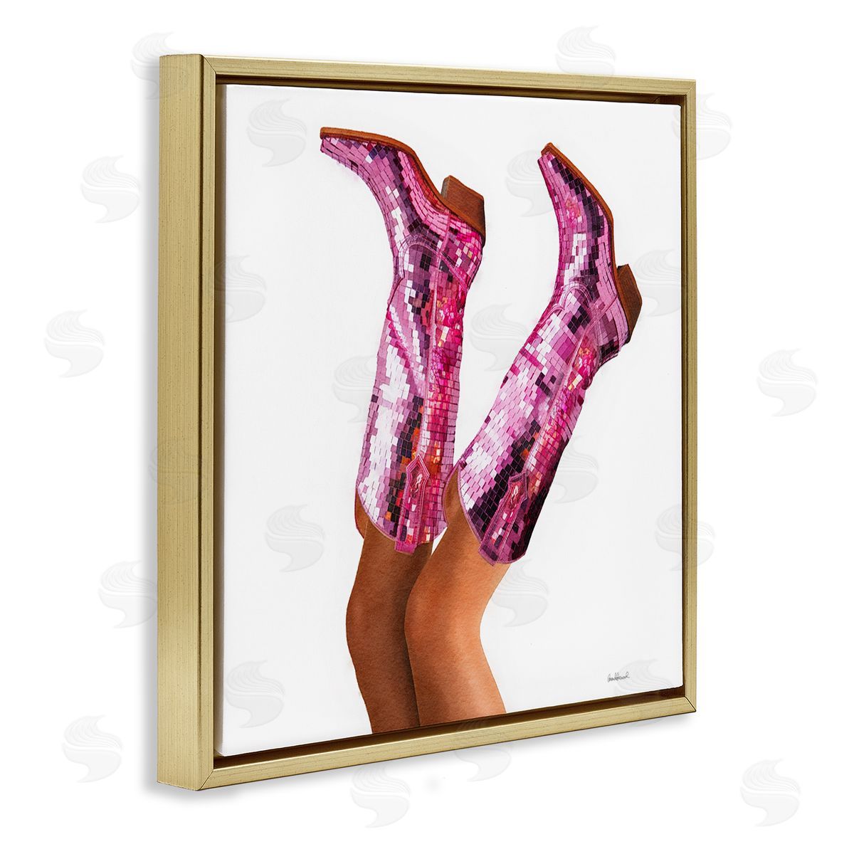 Pink Glam Cowgirl Boots Gold Floating Frame Canvas Wall Art, Home Decor by Amanda Greenwood