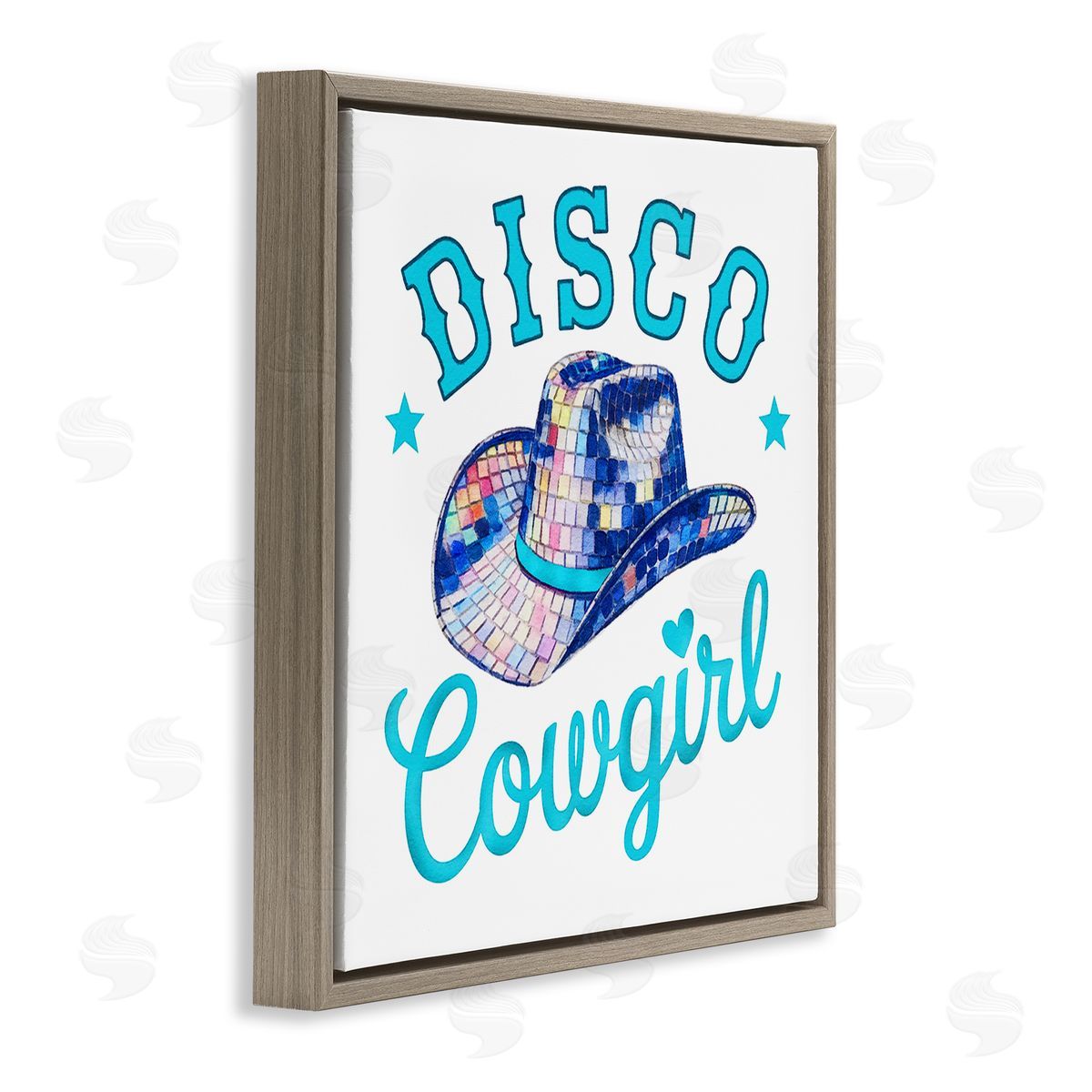 Turquoise Disco Cowgirl Brown Floating Frame Canvas Wall Art, Home Decor by Amanda Greenwood