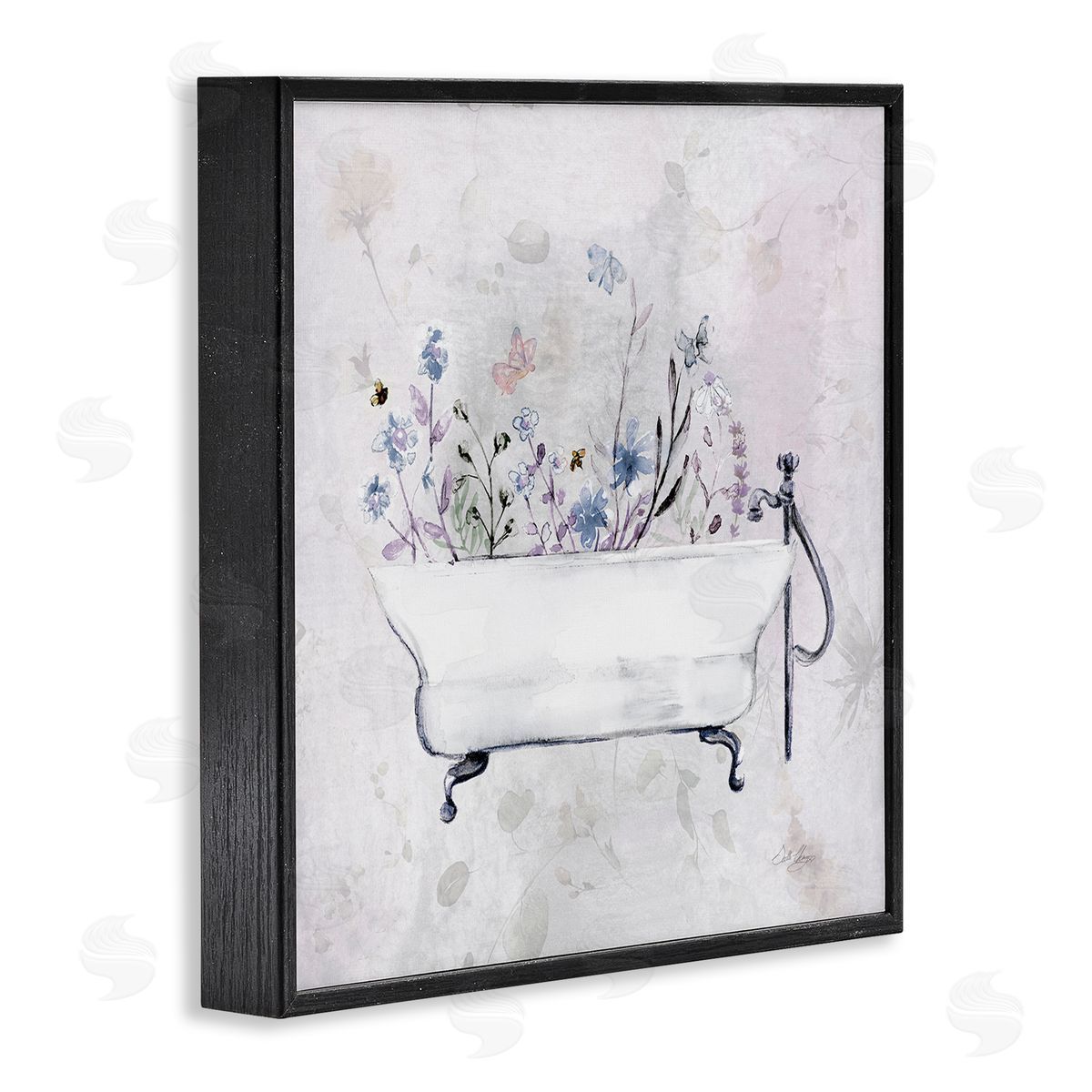 Antique Bathtub Botanicals Black Frame Print Wall Art, Home Decor by Stella Chang