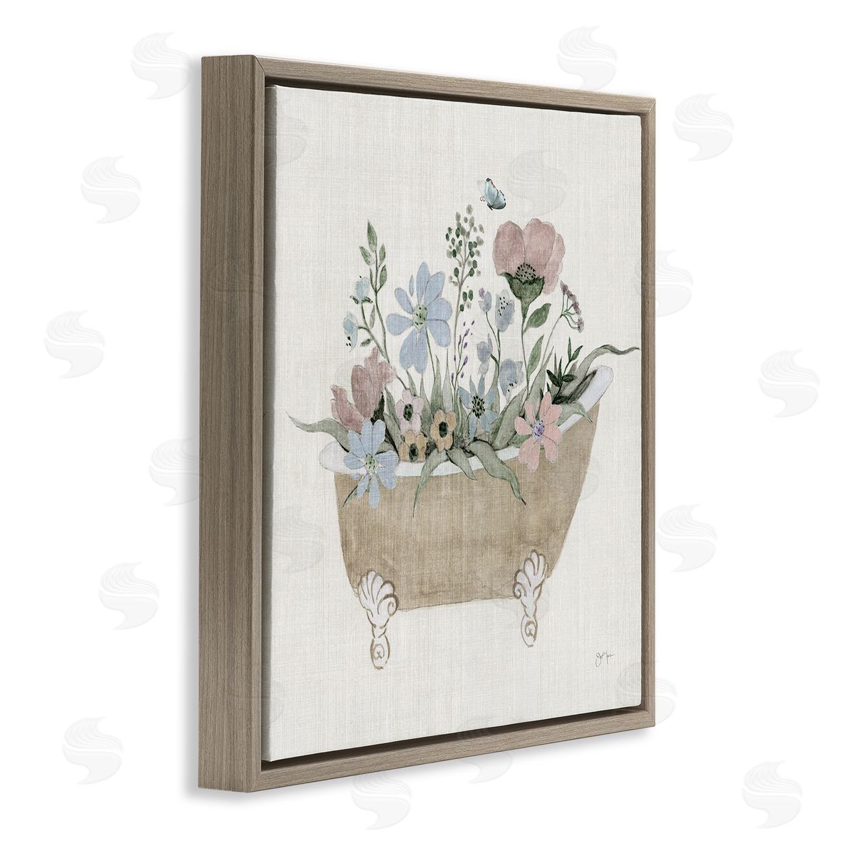 Rustic Botanicals in Tub Brown Floating Frame Canvas Wall Art, Home Decor by Janet Tava