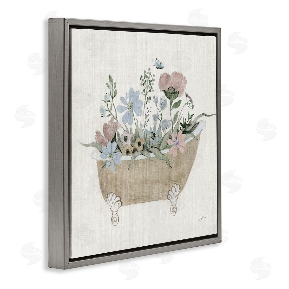 Rustic Botanicals in Tub Grey Floating Frame Canvas Wall Art, Home Decor by Janet Tava
