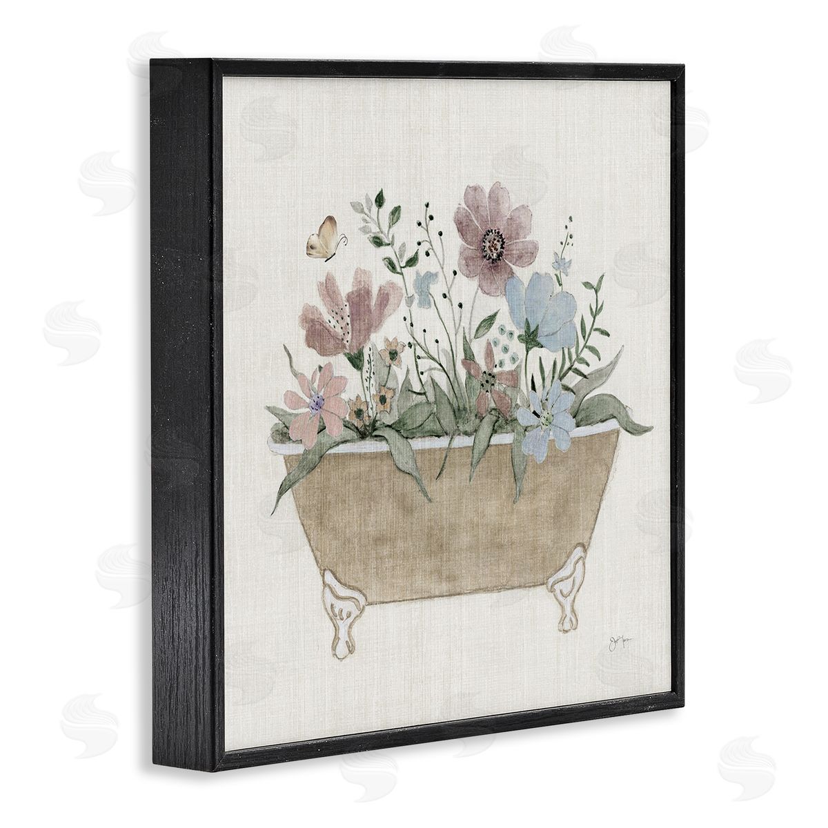 Cottage Florals in Bathtub Black Frame Print Wall Art, Home Decor by Janet Tava