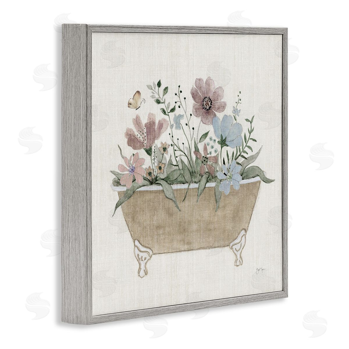 Cottage Florals in Bathtub Grey Frame Print Wall Art, Home Decor by Janet Tava