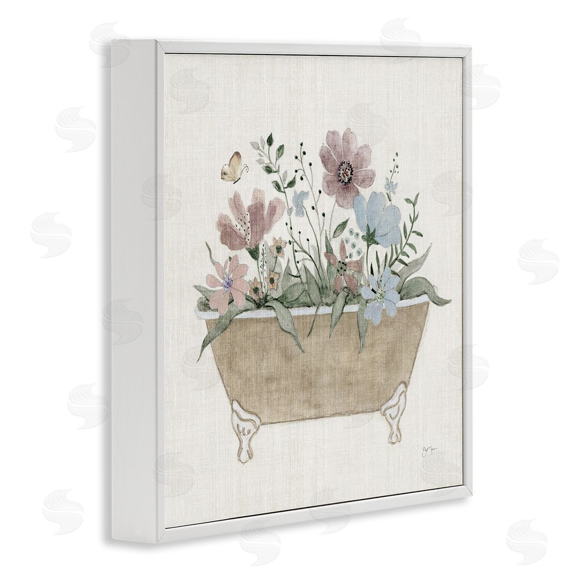 Cottage Florals in Bathtub White Frame Print Wall Art, Home Decor by Janet Tava
