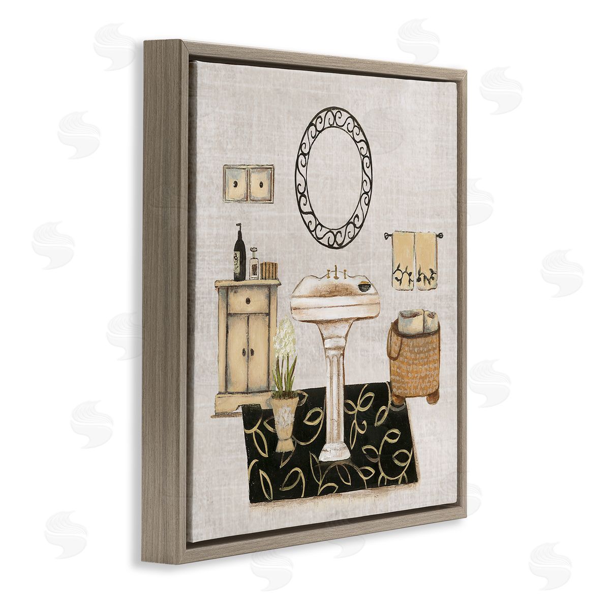 Vintage Luxurious Bathroom Brown Floating Frame Canvas Wall Art, Home Decor by Janet Tava
