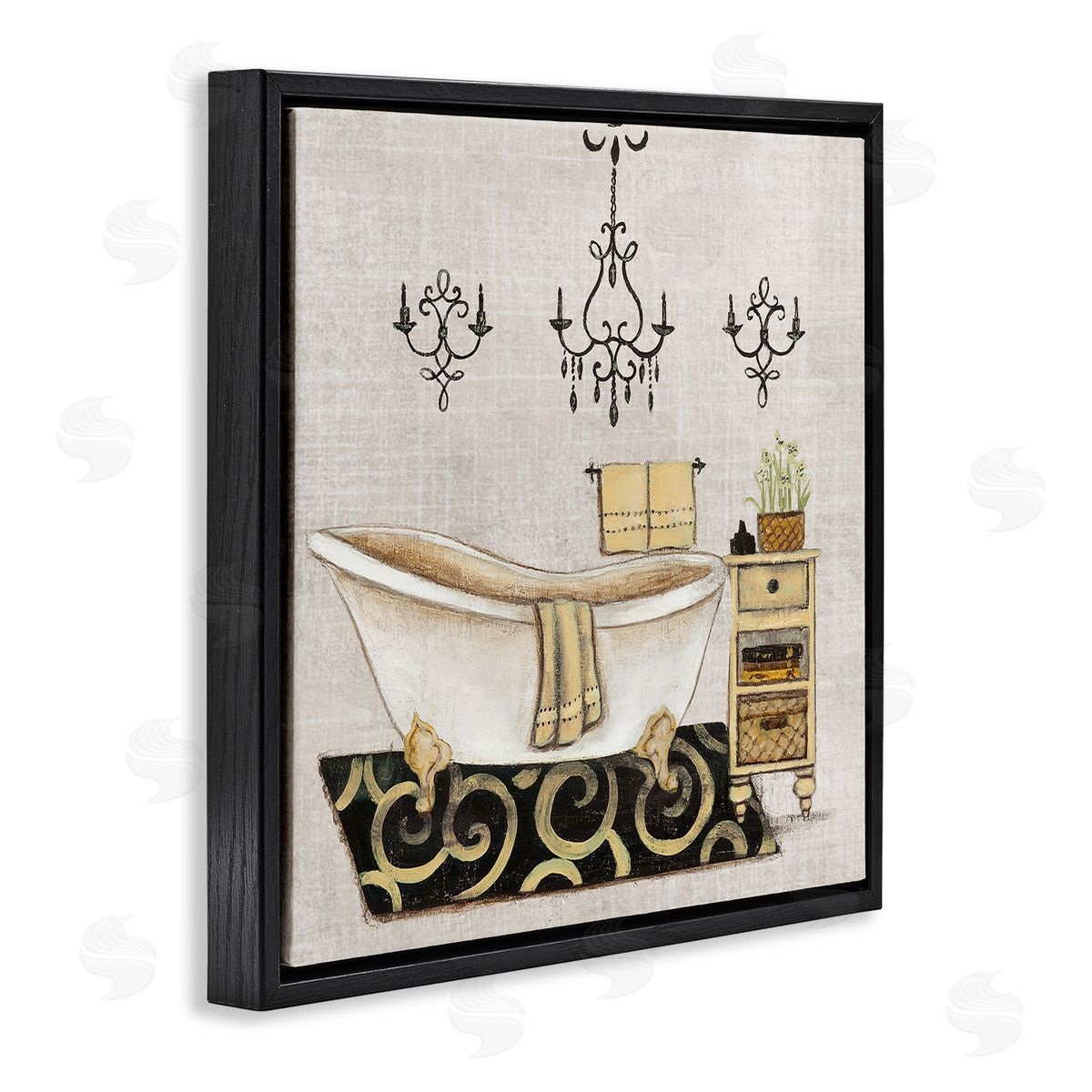 Vintage Luxurious Bathroom Tub Black Floating Frame Canvas Wall Art, Home Decor by Janet Tava