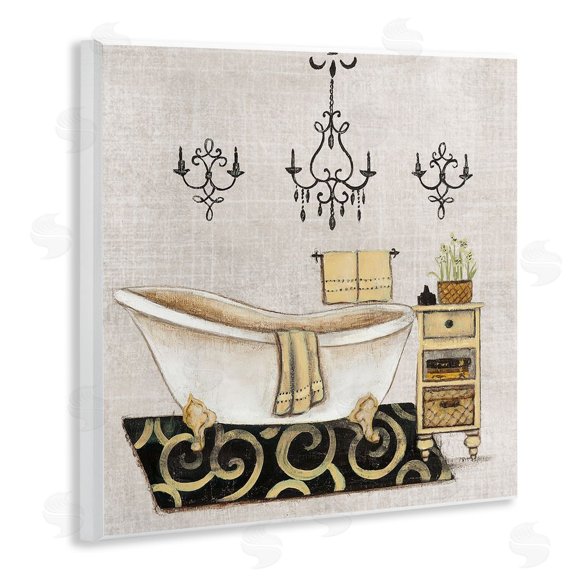 Vintage Luxurious Bathroom Tub Wood Plaque Wall Art, Home Decor by Janet Tava