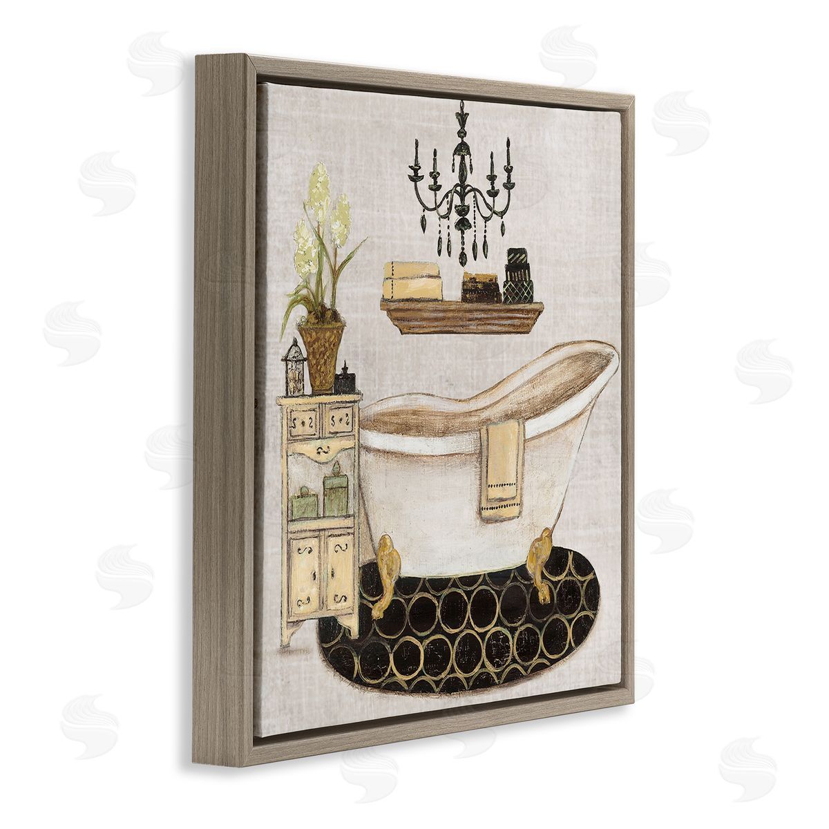 Serene Vintage Bathtub Brown Floating Frame Canvas Wall Art, Home Decor by Janet Tava