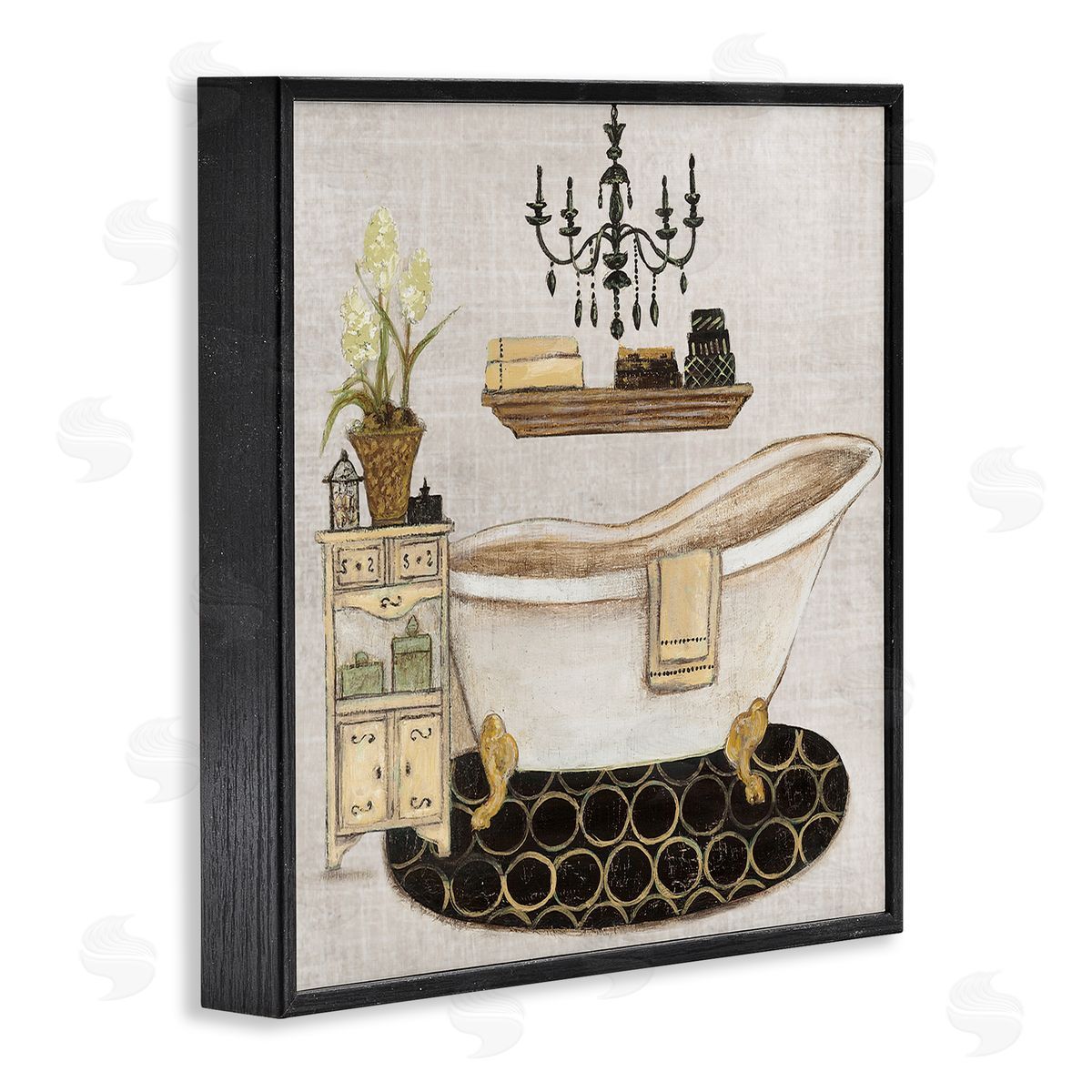 Serene Vintage Bathtub Black Frame Print Wall Art, Home Decor by Janet Tava