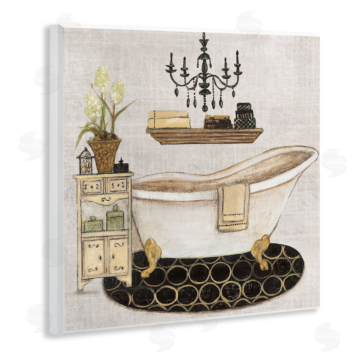 Serene Vintage Bathtub Wood Plaque Wall Art, Home Decor by Janet Tava