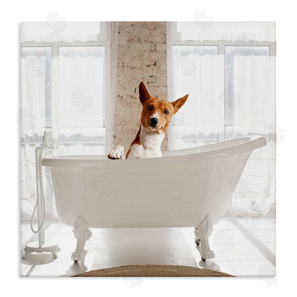 Happy Dog in Bathroom Tub Canvas Wall Art, Home Decor by CAD Designs