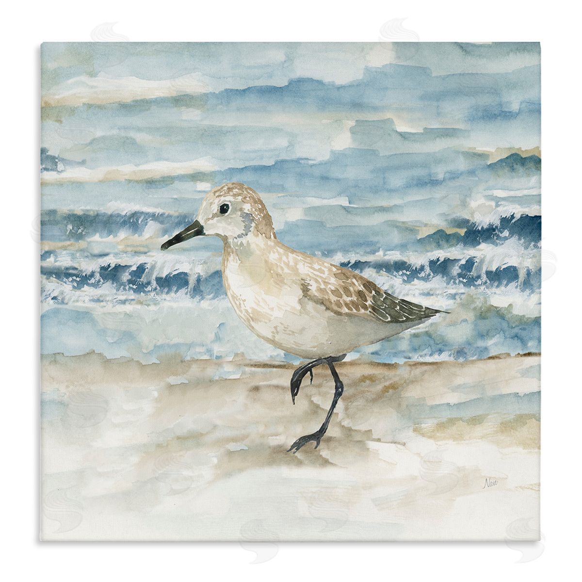 Balancing Sandpiper on Shore Canvas Wall Art, Home Decor by Nan