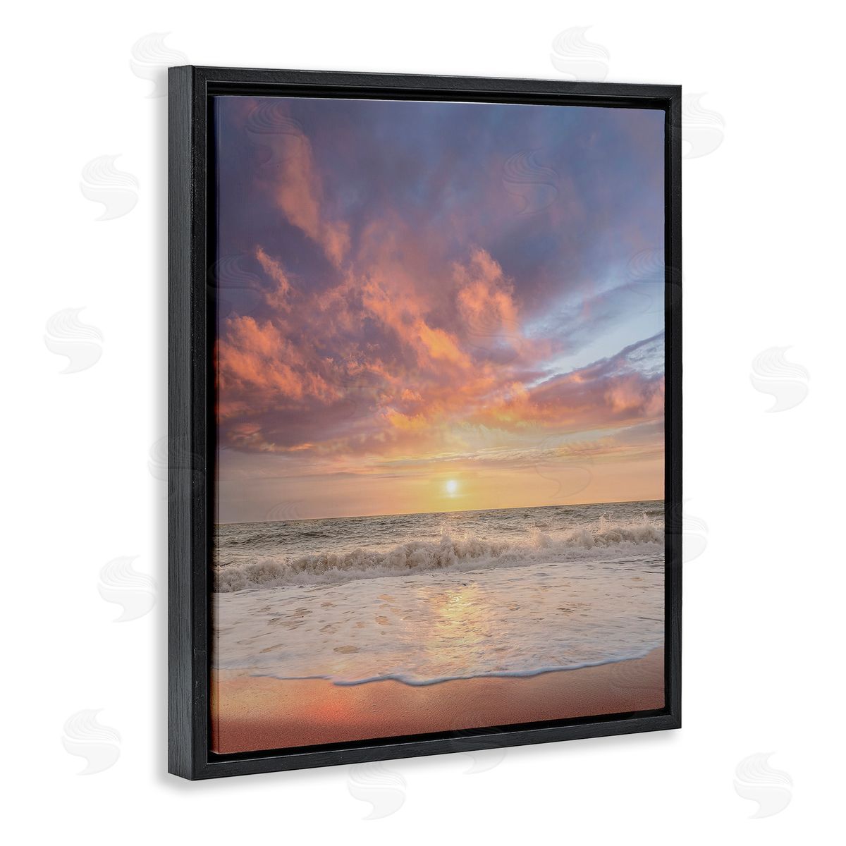 Sunlit Clouds over Beach Black Floating Frame Canvas Wall Art, Home Decor by Mike Calascibetta