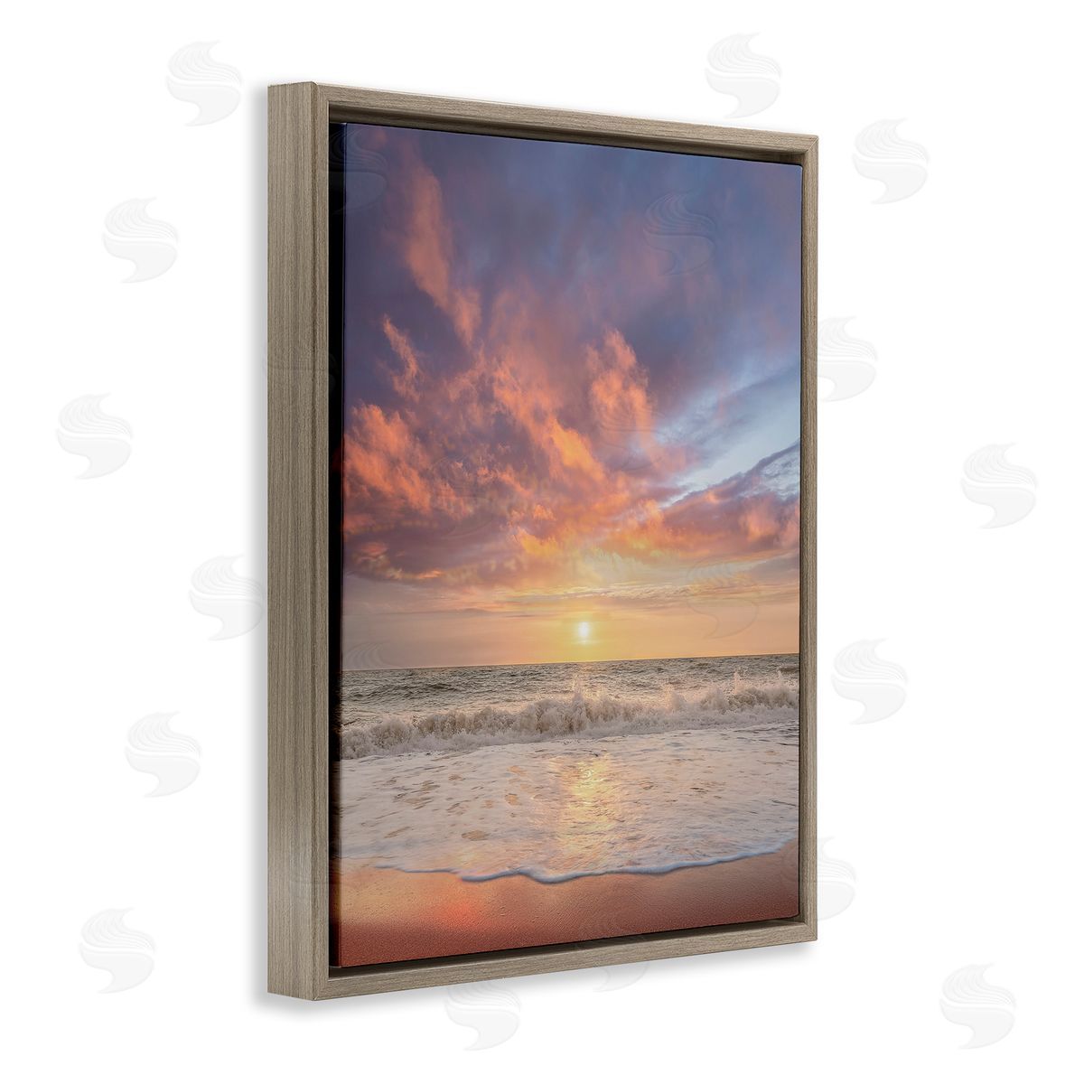 Sunlit Clouds over Beach Brown Floating Frame Canvas Wall Art, Home Decor by Mike Calascibetta