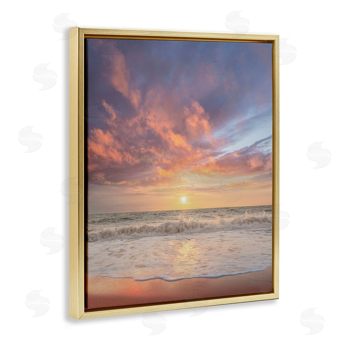 Sunlit Clouds over Beach Gold Floating Frame Canvas Wall Art, Home Decor by Mike Calascibetta