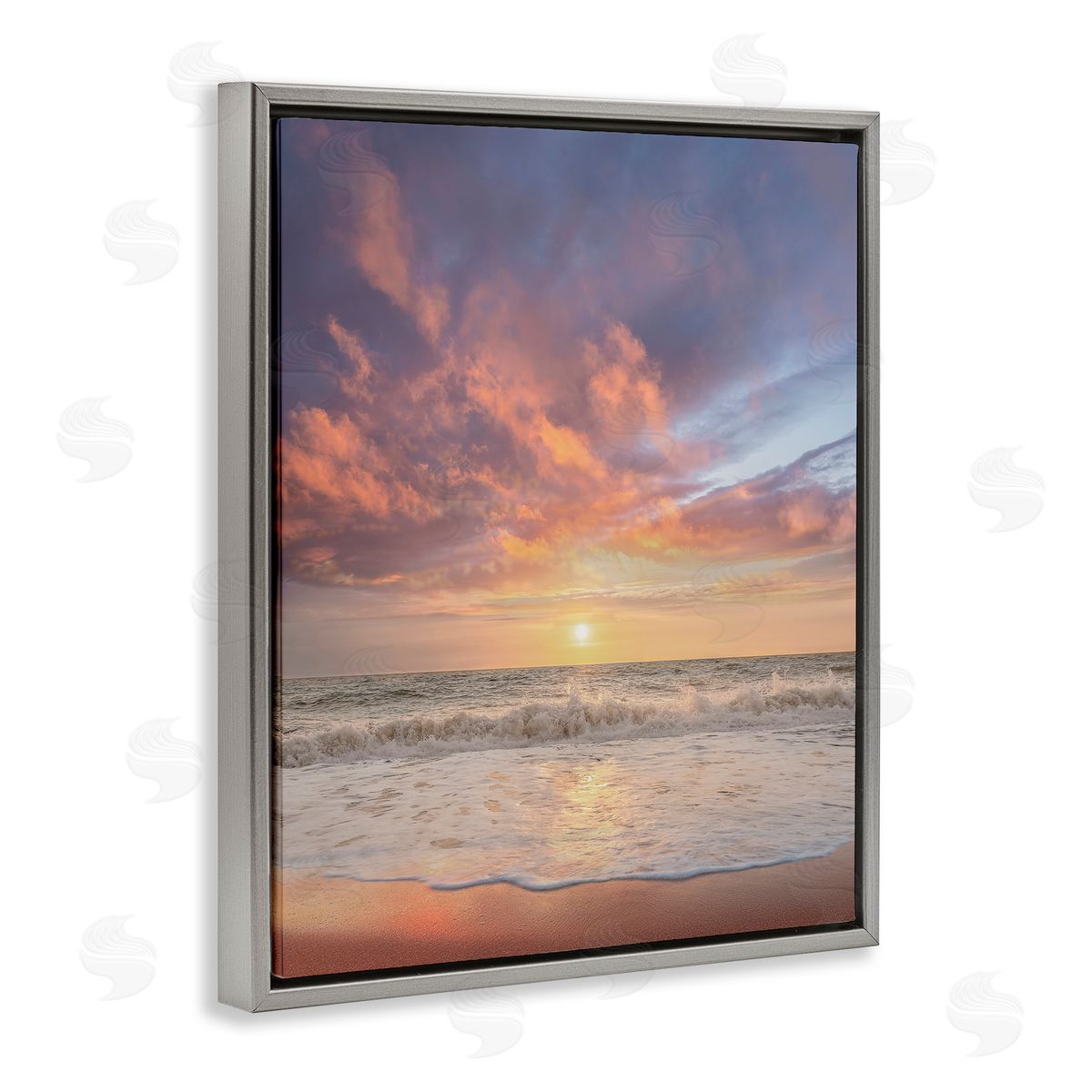Sunlit Clouds over Beach Grey Floating Frame Canvas Wall Art, Home Decor by Mike Calascibetta
