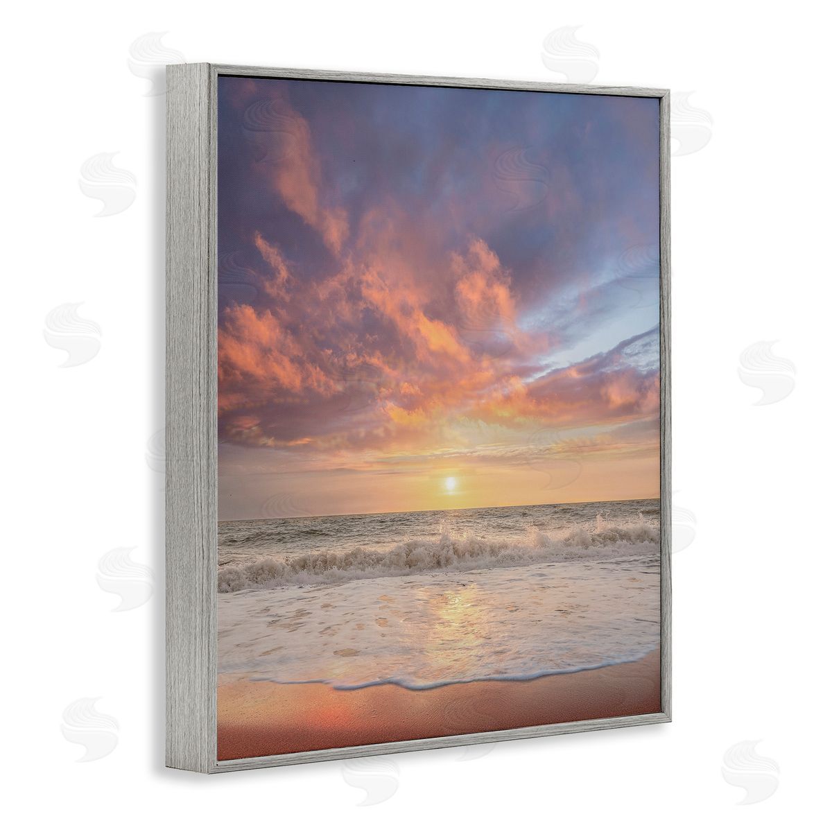 Sunlit Clouds over Beach Grey Frame Print Wall Art, Home Decor by Mike Calascibetta