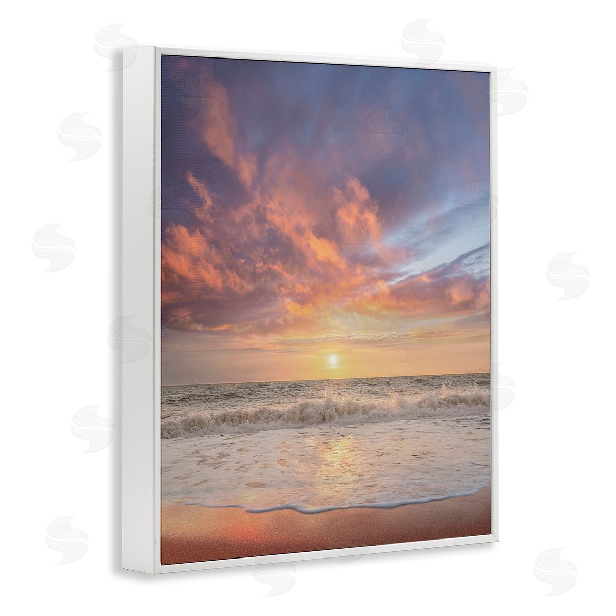 Sunlit Clouds over Beach White Frame Print Wall Art, Home Decor by Mike Calascibetta