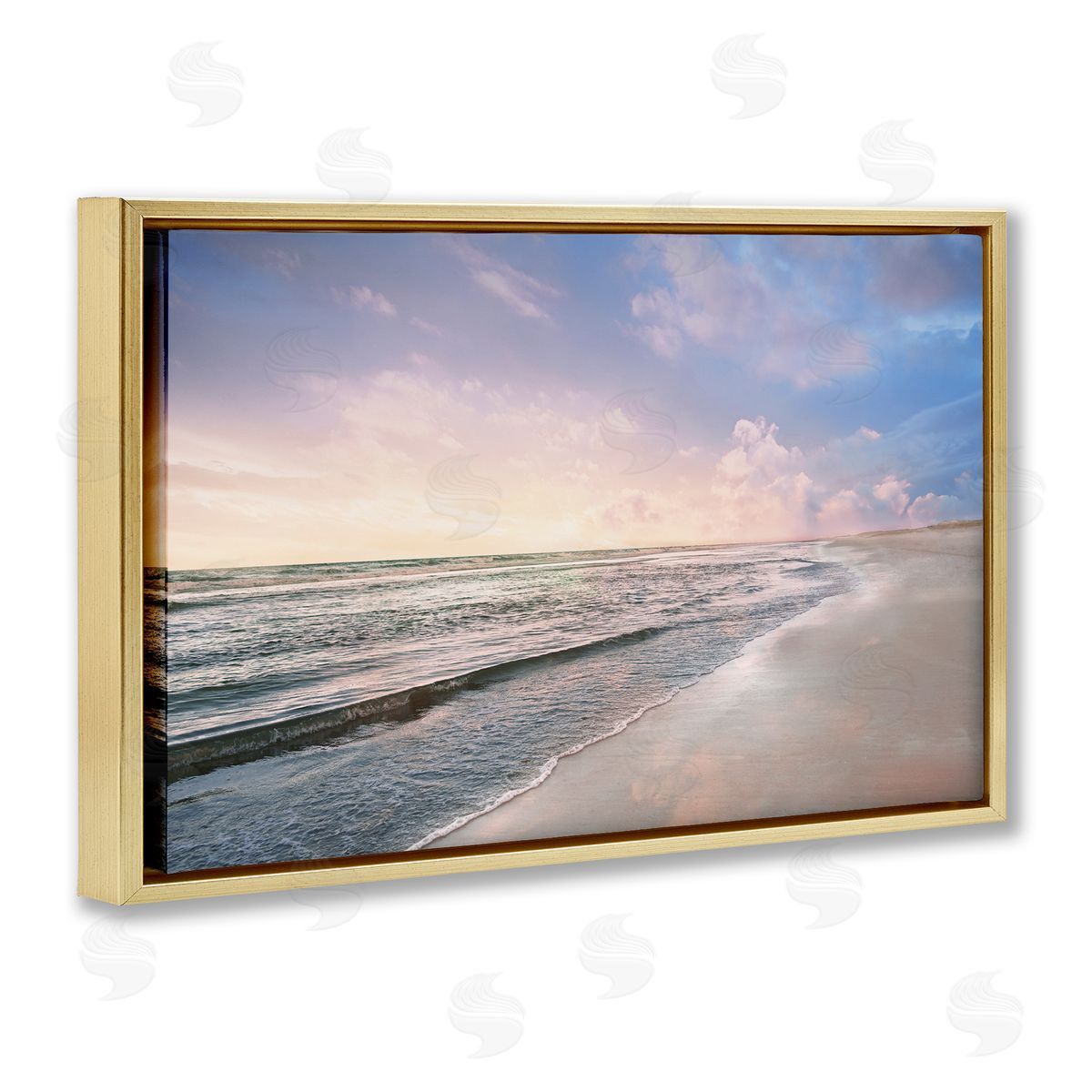 Receding Beach Shore Gold Floating Frame Canvas Wall Art, Home Decor by Natalie Carpentieri
