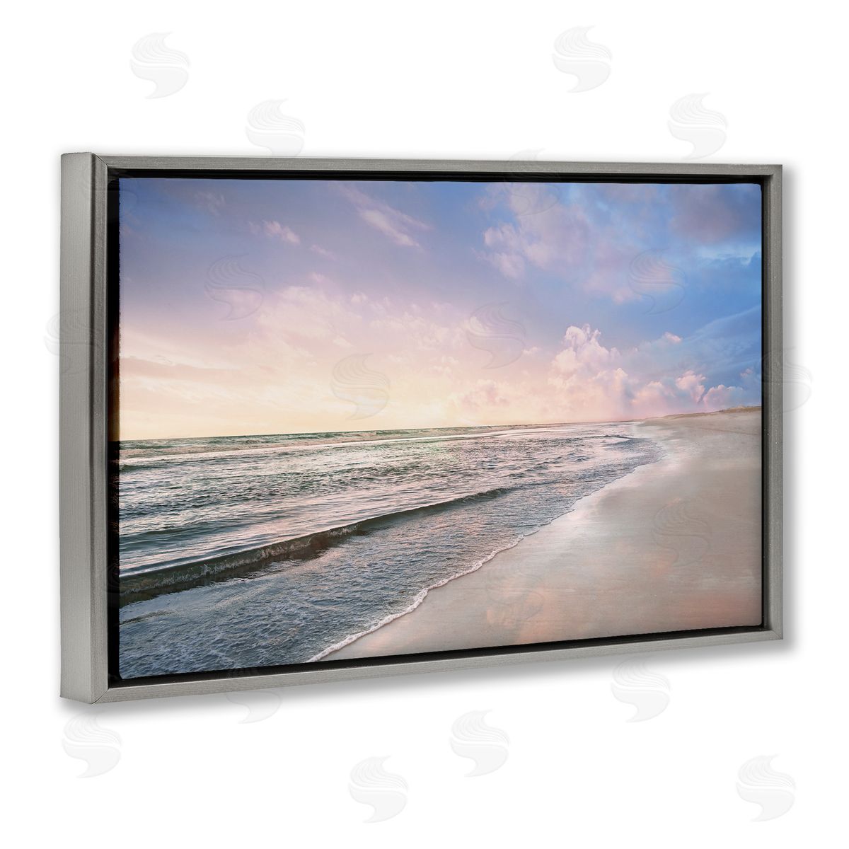 Receding Beach Shore Grey Floating Frame Canvas Wall Art, Home Decor by Natalie Carpentieri