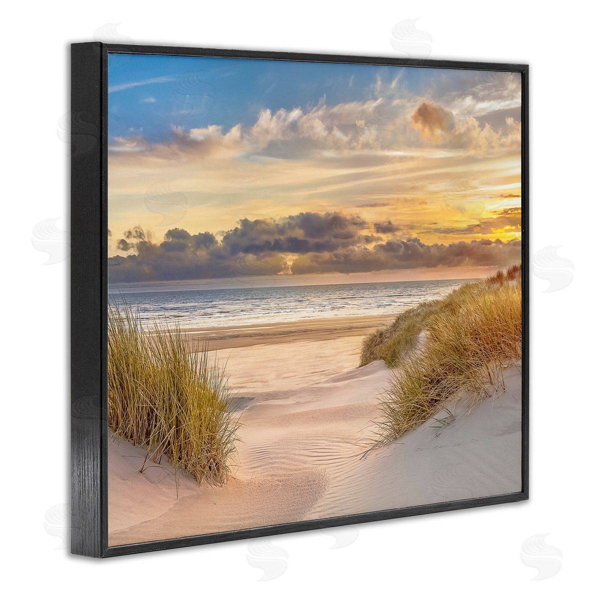 Serene Beach Between Dunes Black Frame Print Wall Art, Home Decor by Mike Calascibetta