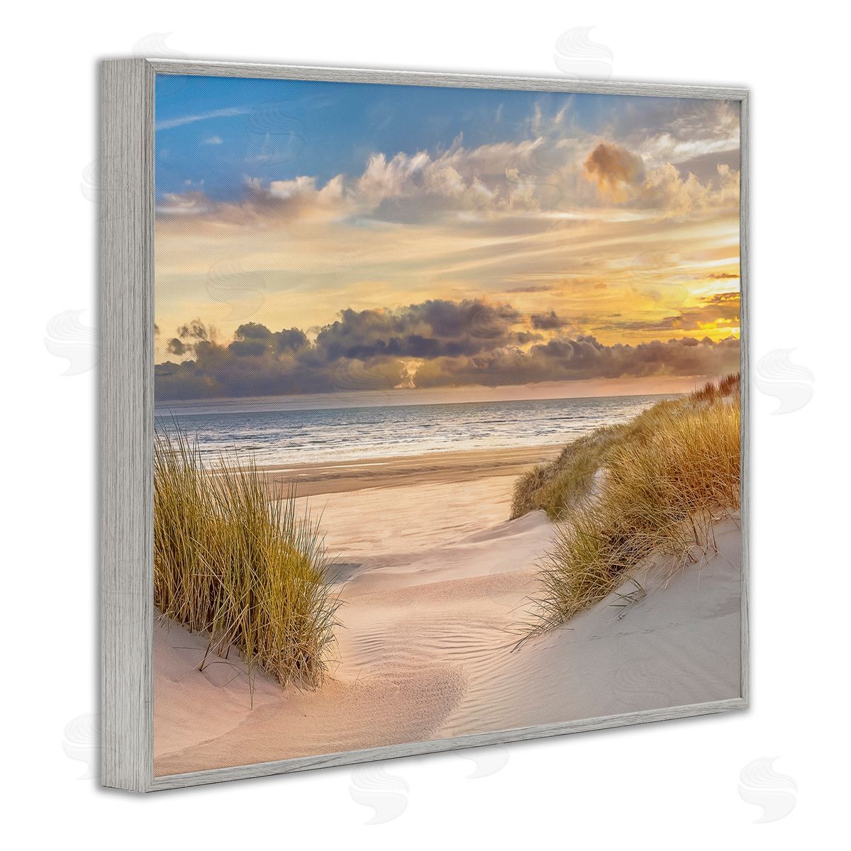 Serene Beach Between Dunes Grey Frame Print Wall Art, Home Decor by Mike Calascibetta