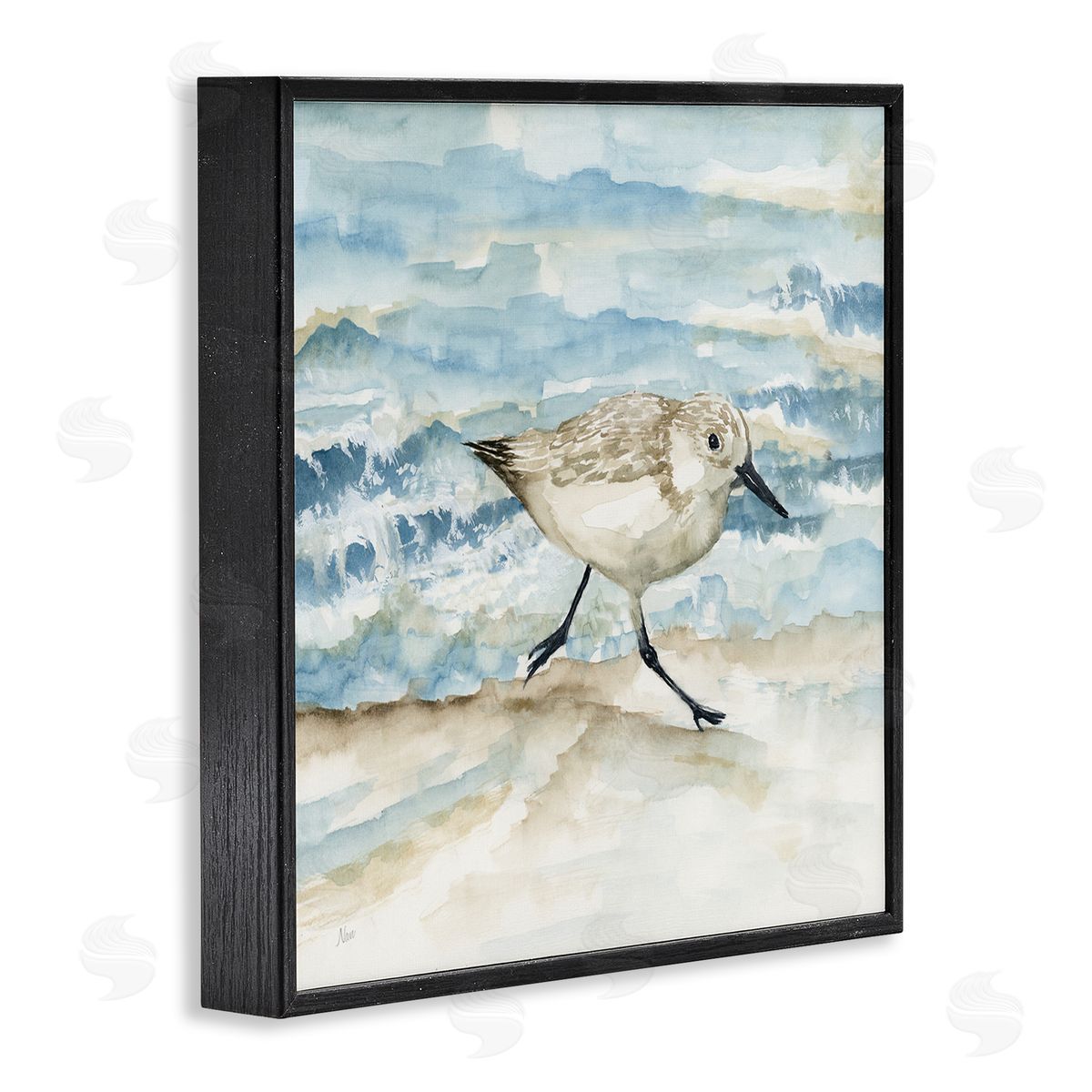 Sandpiper Striding Shore Black Frame Print Wall Art, Home Decor by Nan