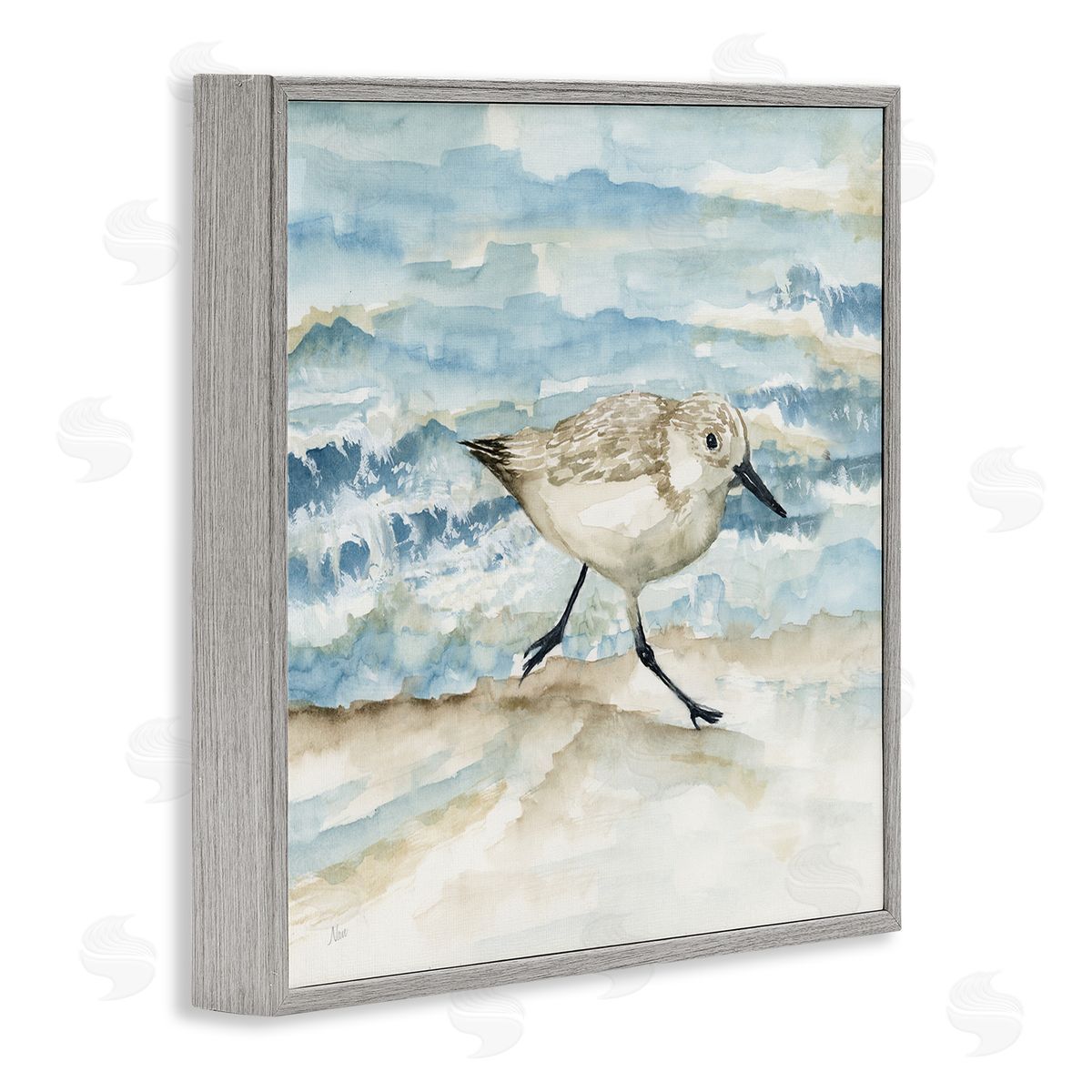 Sandpiper Striding Shore Grey Frame Print Wall Art, Home Decor by Nan
