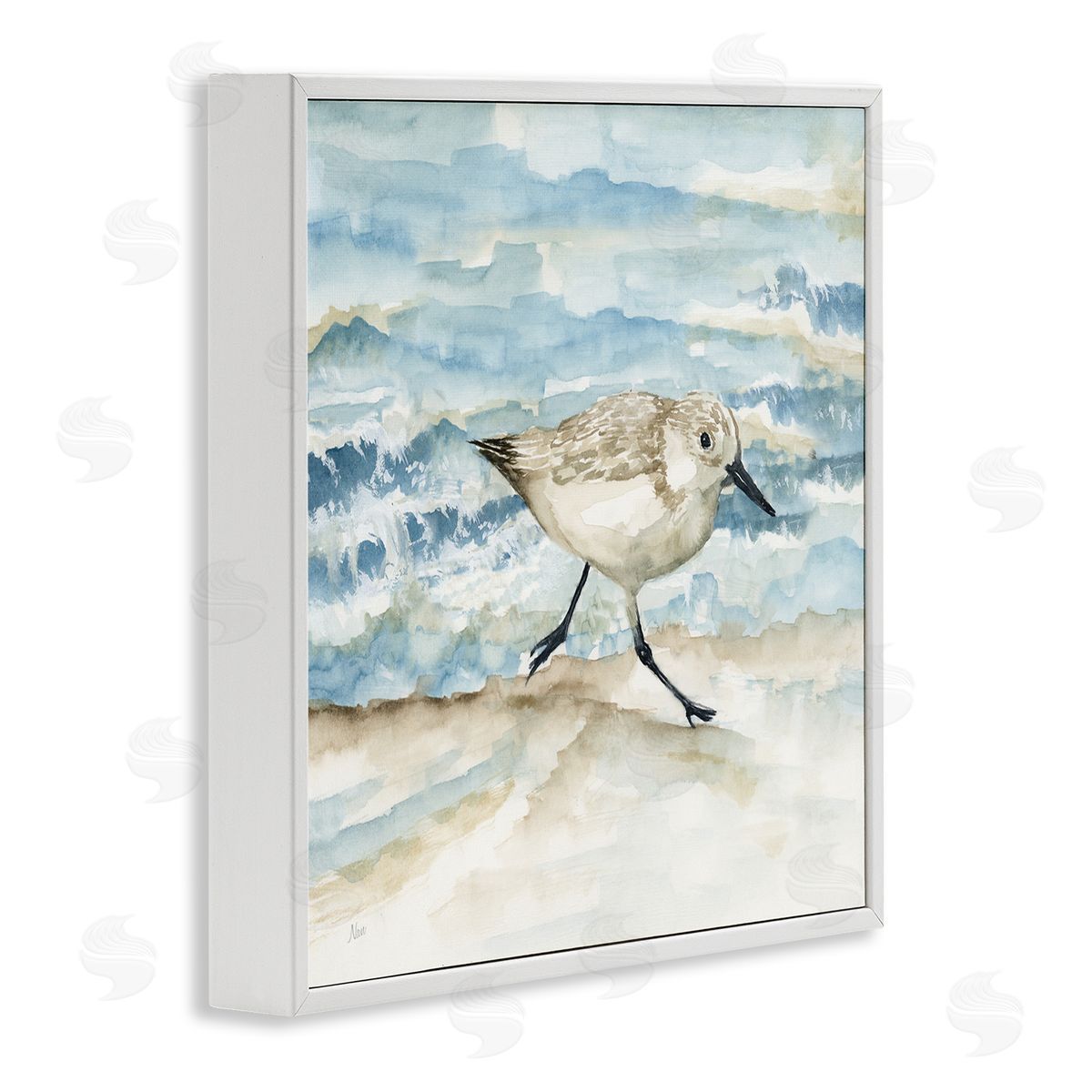 Sandpiper Striding Shore White Frame Print Wall Art, Home Decor by Nan