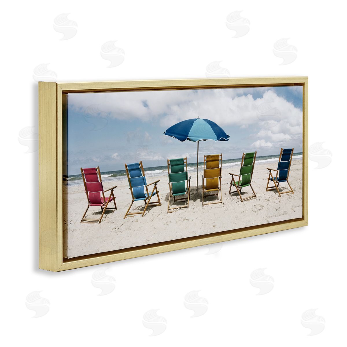 Colorful Beach Chairs Gold Floating Frame Canvas Wall Art, Home Decor by Natalie Carpentieri