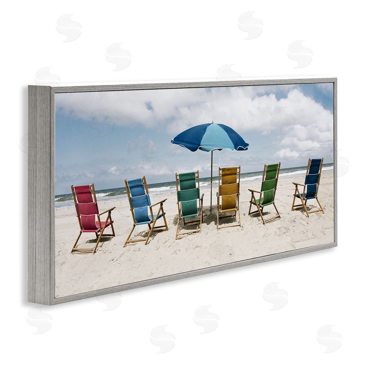 Colorful Beach Chairs Grey Frame Print Wall Art, Home Decor by Natalie Carpentieri
