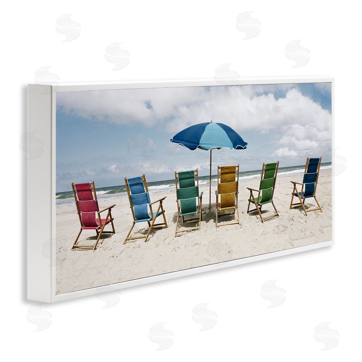 Colorful Beach Chairs White Frame Print Wall Art, Home Decor by Natalie Carpentieri
