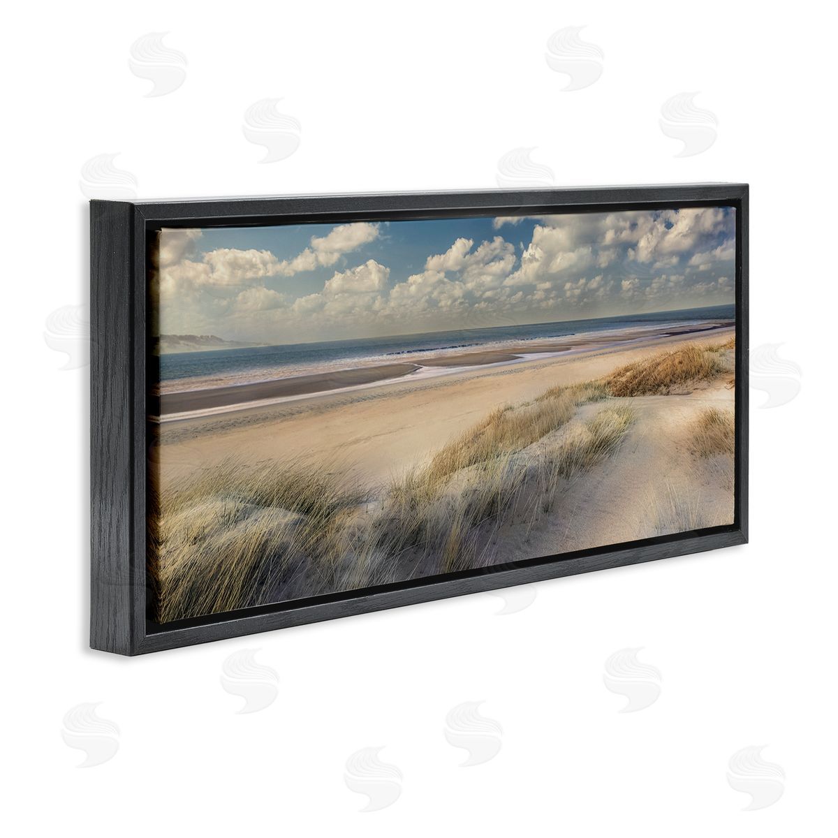 Rolling Clouds Beach Scenery Black Floating Frame Canvas Wall Art, Home Decor by Mike Calascibetta