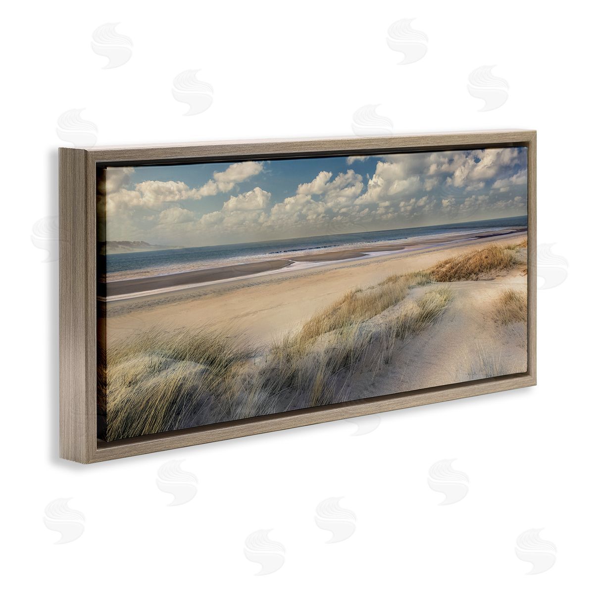 Rolling Clouds Beach Scenery Brown Floating Frame Canvas Wall Art, Home Decor by Mike Calascibetta