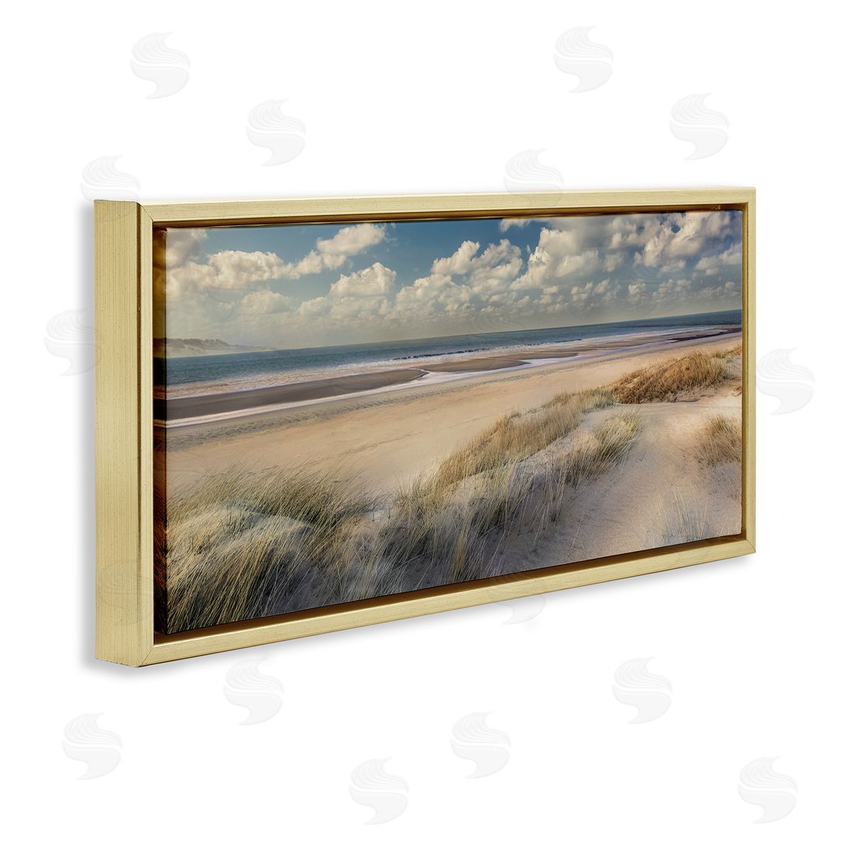 Rolling Clouds Beach Scenery Gold Floating Frame Canvas Wall Art, Home Decor by Mike Calascibetta