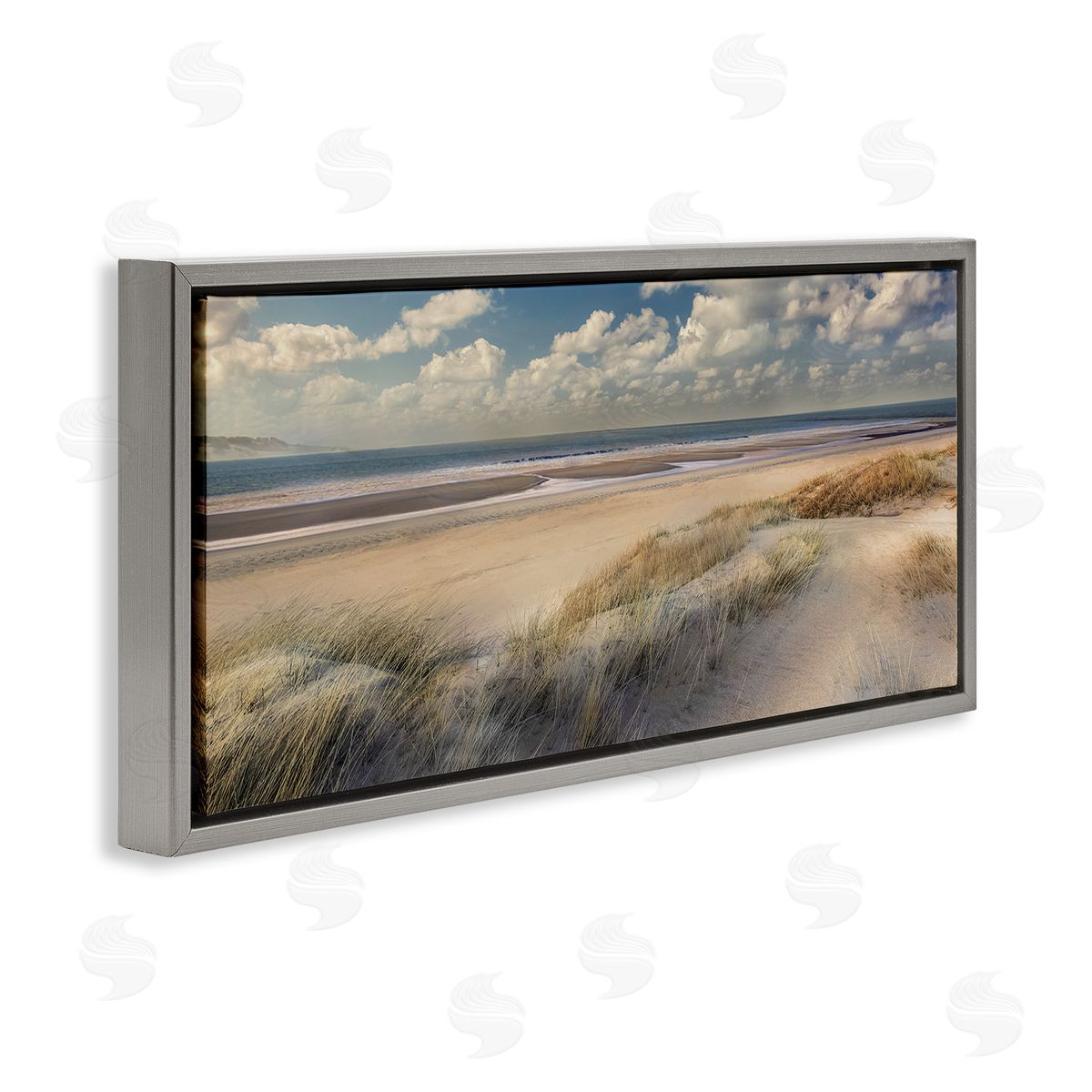 Rolling Clouds Beach Scenery Grey Floating Frame Canvas Wall Art, Home Decor by Mike Calascibetta