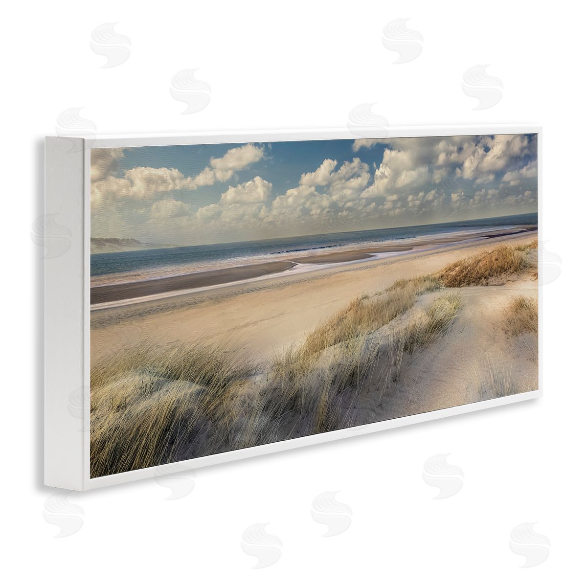 Rolling Clouds Beach Scenery White Frame Print Wall Art, Home Decor by Mike Calascibetta